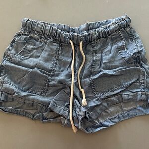 aerie Blue Denim-Look Drawstring Jean Shorts